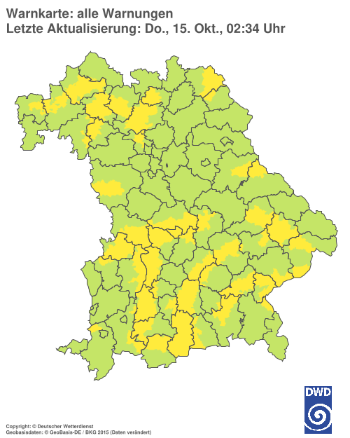 Current weather warning map: Bayern